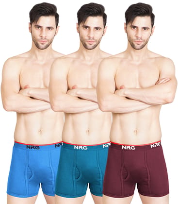 NRG Mens Cotton Assorted Colour Without Pocket Trunks ( Pack of 3 Light Blue - Turquoise - Maroon ) G11