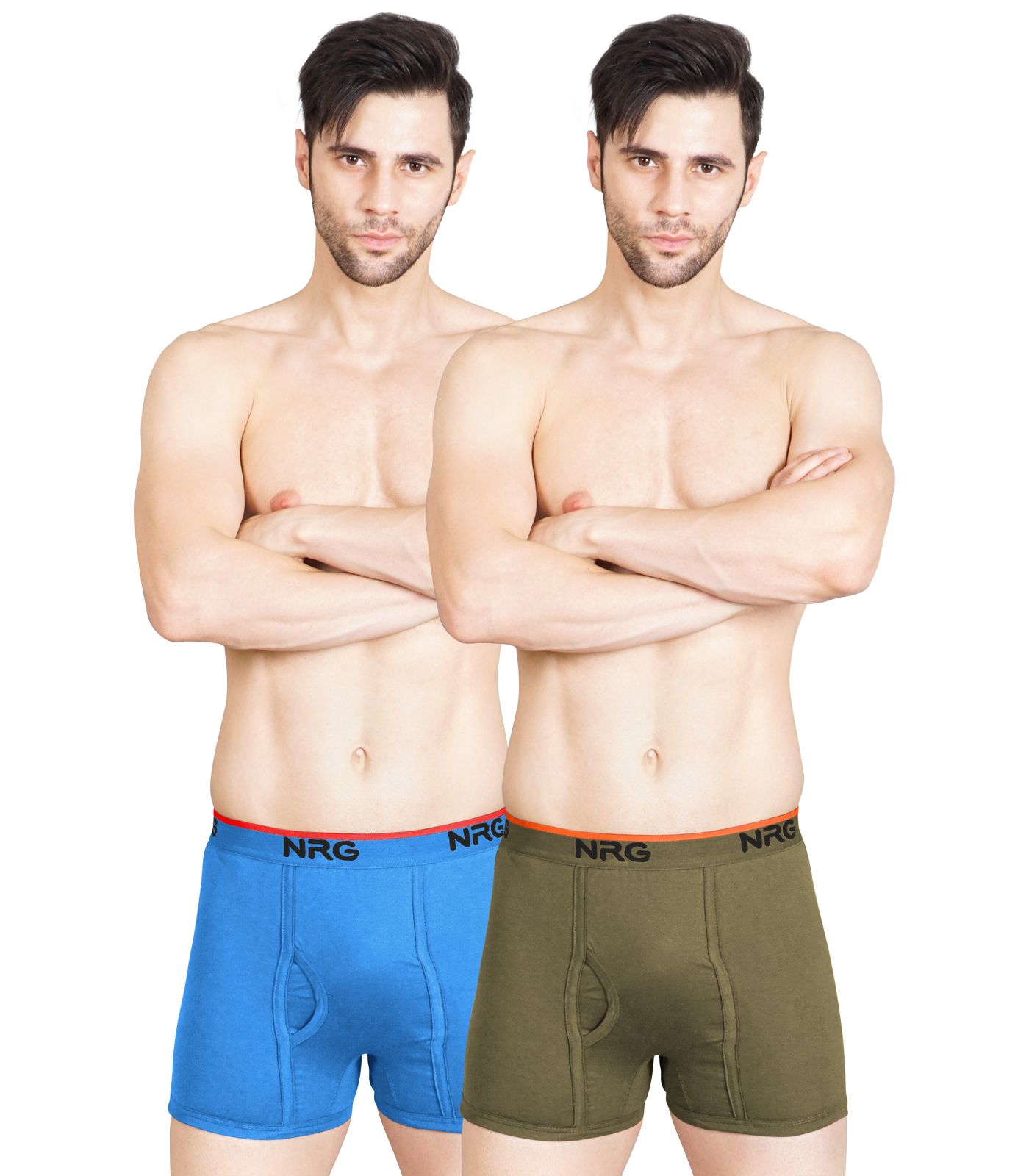 NRG Mens Cotton Assorted Colour Without Pocket Trunks ( Pack of 2 Light Blue - Light Green ) G11