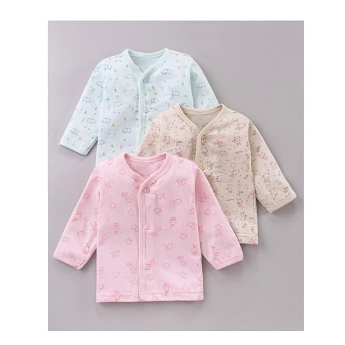 Littlenuts Newborn Comfortable & Regular Fit Cotton Full Sleeves Front Open Unisex Vests | for Kids Baby Boy & Baby Girl Multi Printed Tshirt jhabla Pack of 3