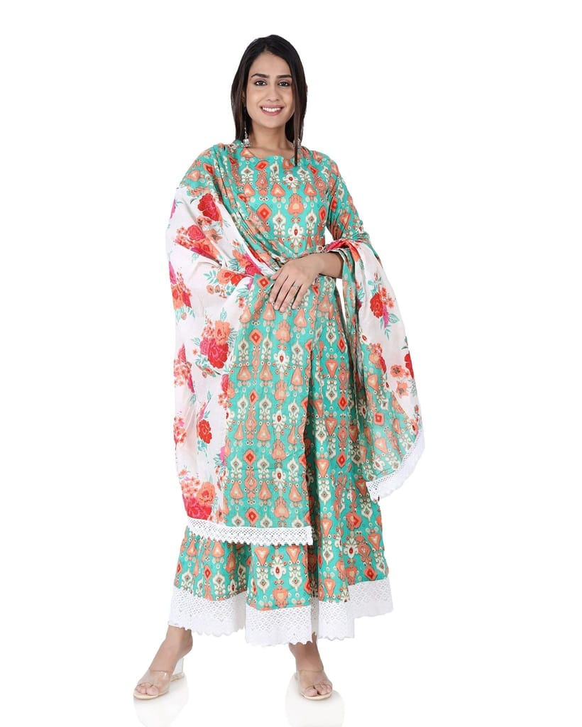 MANMAYEE women's Heavy Embriodery Anarkali Kurti with Dupatta with Heavy Lace - Kurtas & Kurta Sets | Buy online on ZillyBuy