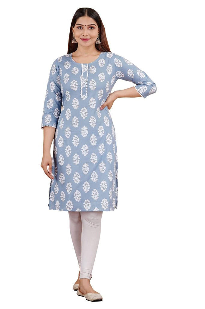 MANMAYEE Indian Tunic Top Women's Cotton Lace Work Calf Length Straight Kurti | Straight Kurti - Kurtis, Tunics | Buy online on ZillyBuy