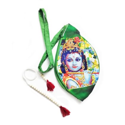 MAYAPURI Printed Cotton Japa Bag/Chanting Bag with Sakshi Mala Counter (Back Side Green)