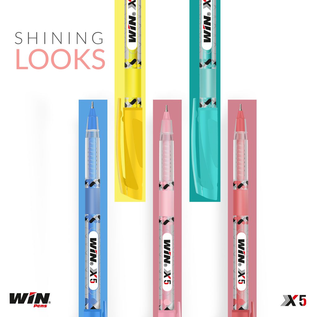 WIN X5 Ball Pens | 60 Pens (50 Blue, 8 Black, 2 Red) Combo | 0.7 mm Tip | Multicolor Body & Stylish looks | Smooth Writing | Gifts for Kids | School, Office & Business