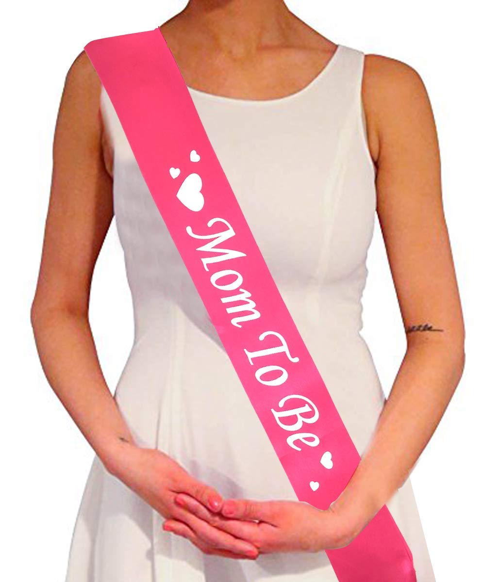 F C Fancy Creation Mom to Be Sash, Baby Shower Decorations Gifts for Boy or Girl, Maternity, Pregnancy Sash for Newborn Party Celebration Supplies - Dark Pink with White Text