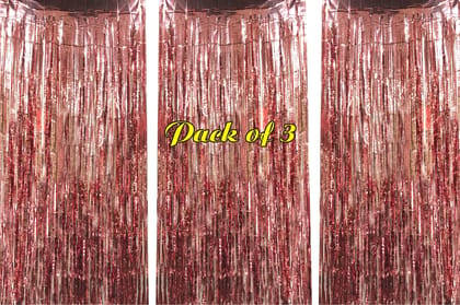 F C Fancy Creation Foil Fringe Curtain for Birthday, Anniversary,Baby Shower,Any Type of Decoration Backdrop Curtain, Metallic Finishing Foil Curtain (Pack of 3, Rose Gold)