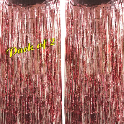 F C Fancy Creation Foil Fringe Curtain for Birthday, Anniversary,Baby Shower,Any Type of Decoration Backdrop Curtain, Metallic Finishing Foil Curtain (Pack of 2, Rose Gold)
