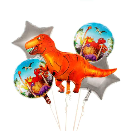 F C Fancy Creation Dinosaur Set of 5 foil Balloon for Dinosaur Theme Decoration |Pack of 1