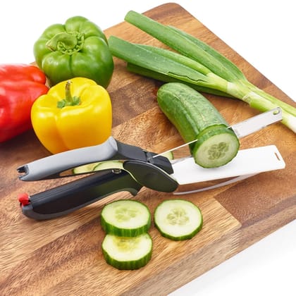 F C Fancy Creation 2-in-1 18/10 Steel Smart Clever Cutter Kitchen Knife Food Chopper and in Built Mini Chopping Board with Locking Hinge; with Spring Action; Stainless Steel Blade