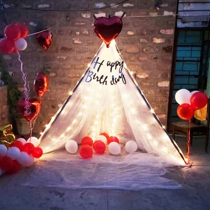 Honey Beee Decoration Items For Birthday -25Pcs White Net, Led Fairy Lights And Balloon - Background Decoration Items, Birthday Decoration Items for husband Or Cabana Tent Decoration,Gifts