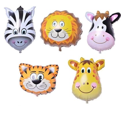 F C Fancy Creation Animal Faces Set of 5 foil Balloon for Animal Theme Decoration |Pack of 1