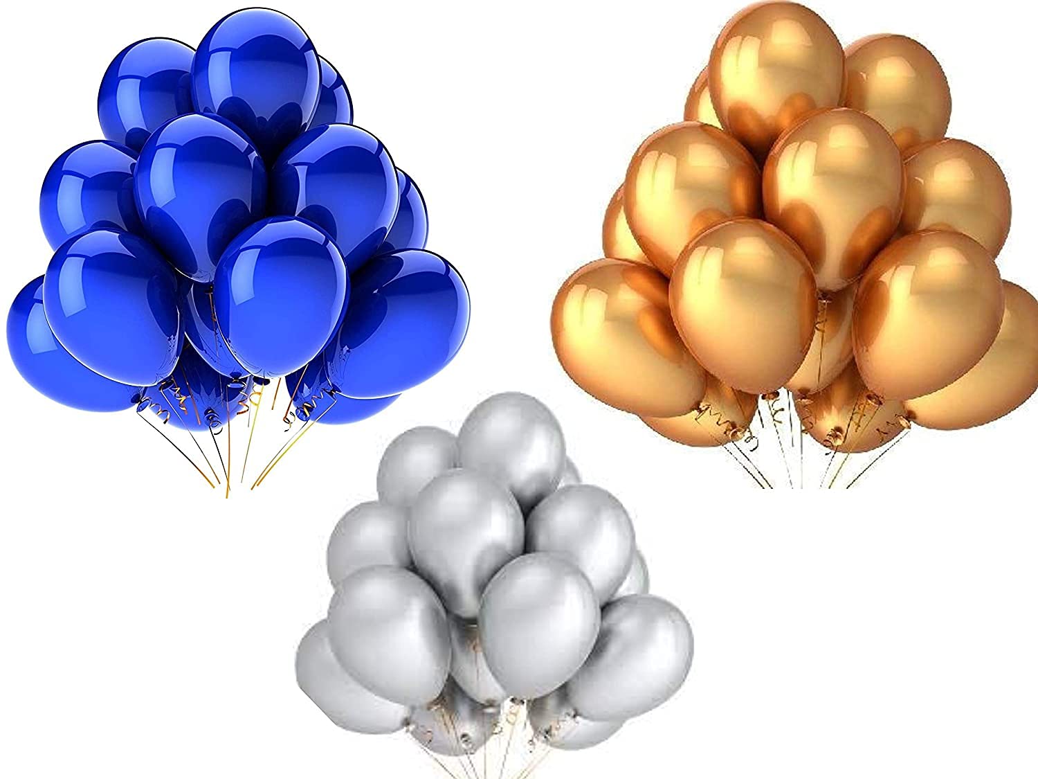 F C Fancy Creation Metallic Rubber Balloons For Birthday Decoration / Anniversary Party Decoration (10 Inch) (Pack of 200, Blue, Gold , Silver)