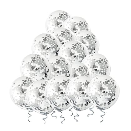 F C Fancy Creation Confetti Balloon for Birthday Theme Black Anniversary Celebration Wedding Party Decor Balloons (Silver)(Pack of 10 )