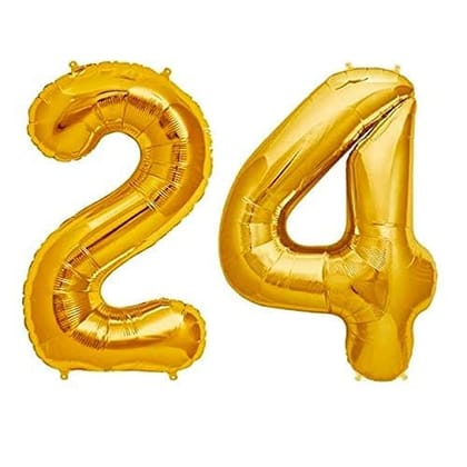 F C Fancy Creation Solid 24 Number Numeric Digit Gold Foil Balloon 16" Inch Party Decoration Supplies