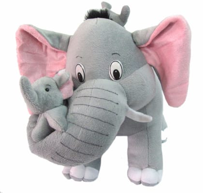F C Fancy Creation Mother Elephant with Two Babies Soft Stuffed Plush Toy for Kids Baby Boys & Girls Birthday Gifts Home Decoration (Color: Grey Size: 35 cm)