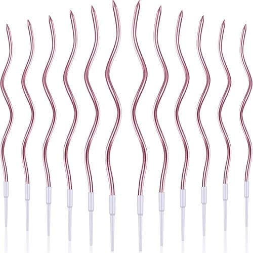 FC Fancy Creation Twisty Birthday Candles Set, Metallic Colorful Curly Coil Candles, Curl Candle, Spiral Candle, Creative Fun Long Thin Wedding Birthday Candles Set_Rose Gold