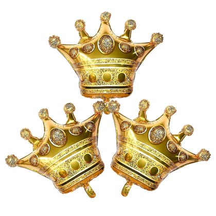 F C Fancy Creation Birthday Crown Golden Foil Balloon Pack of 3 Prince Theme 36" Inch Birthday Party Decoration
