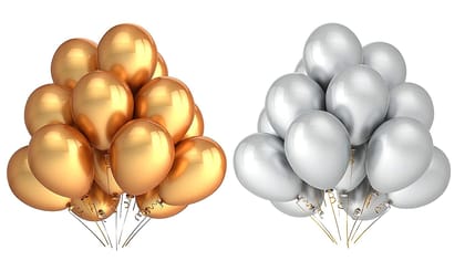F C Fancy Creation Metallic Rubber Balloons For Birthday Decoration / Anniversary Party Decoration (10 Inch) (Pack of 100, Silver Gold)