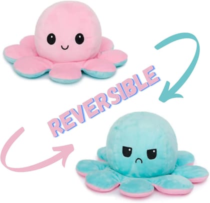 F C Fancy Creation Little Monk | The Moody Reversible Octopus Plushie | Sensory Fidget Toy for Stress Relief | Soft Toys for Kids | Show Your Mood Without Saying a Word (Blue and Pink)