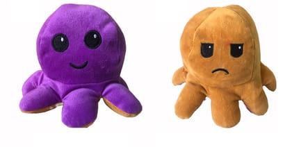 F C Fancy Creation Little Monk | The Moody Reversible Octopus Plushie | Sensory Fidget Toy for Stress Relief | Soft Toys for Kids | Happy + Angry | Show Your Mood Without Saying a Word- Purple/Brown