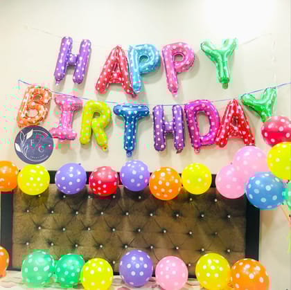 F C Fancy Creation Happy Birthday Decoration Kit Combo - 28pcs Metallic Rubber Confetti with happybithday foil Balloon 1-1 Glue and Tape/Happy Birthday Decorations Items Set