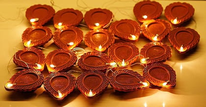 F C Fancy Creation Light Brown Diya Light 2M Electric 21 Deepak LED Fairy String Series Lights Home Diwali Decoration Lightning - (Brown) Rope Light/Strip Light/Rise Light/Lighting for Deepawali ||