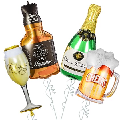 F C Fancy Creation Cheers Champagne Foil Balloons for Birthday Decoration - 4Pcs 32" Champagne Balloons for Decoration/Cheers Foil Balloon-for Husband Wife