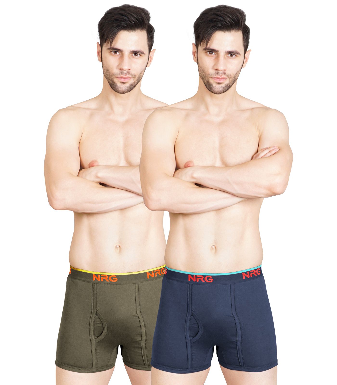 NRG Mens Cotton Assorted Colour Without Pocket Trunks ( Pack of 2 Dark Green - Navy Blue ) G11
