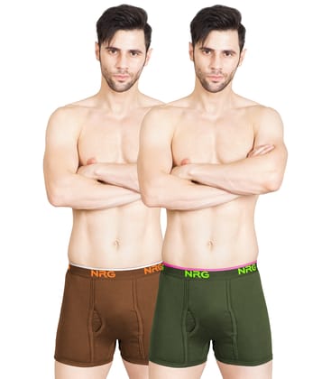 NRG Mens Cotton Assorted Colour Without Pocket Trunks ( Pack of 2 Light Brown - Military Green ) G11