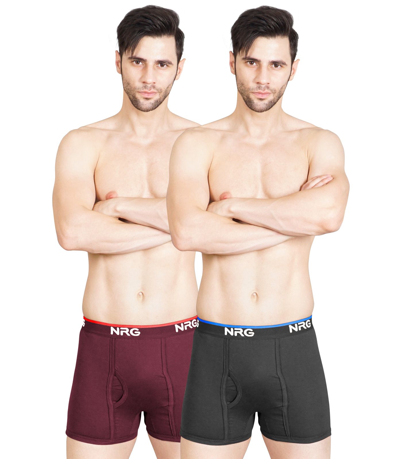 NRG Mens Cotton Assorted Colour Without Pocket Trunks ( Pack of 2 Maroon - Coffee Brown ) G11