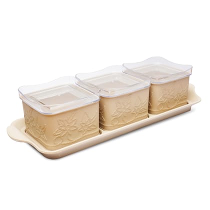 PEARLPET Store and Serve Dazzle container- Set of 3 with tray, Candy Dry fruit Namkeen storage airtight containers