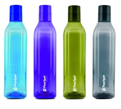 PEARLPET Cubic - BPA-free Plastic Water Bottle Set of 4 Pcs, Each 1000ml, Assorted Multicolor