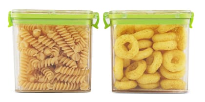 PEARLPET Clik n Seal Kitchen Storage Container Set of 2 Pcs (700 ml Each, Plastic, Square Shape, Green)