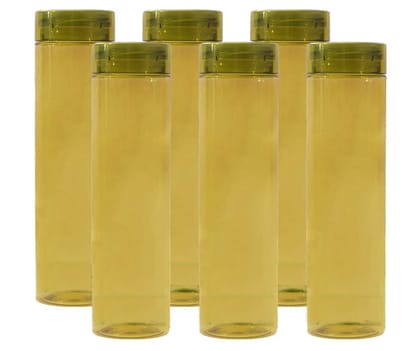 PEARLPET Zing Plastic Fridge Water Bottle Round, 1 Litre, Set of 6, Olive Green