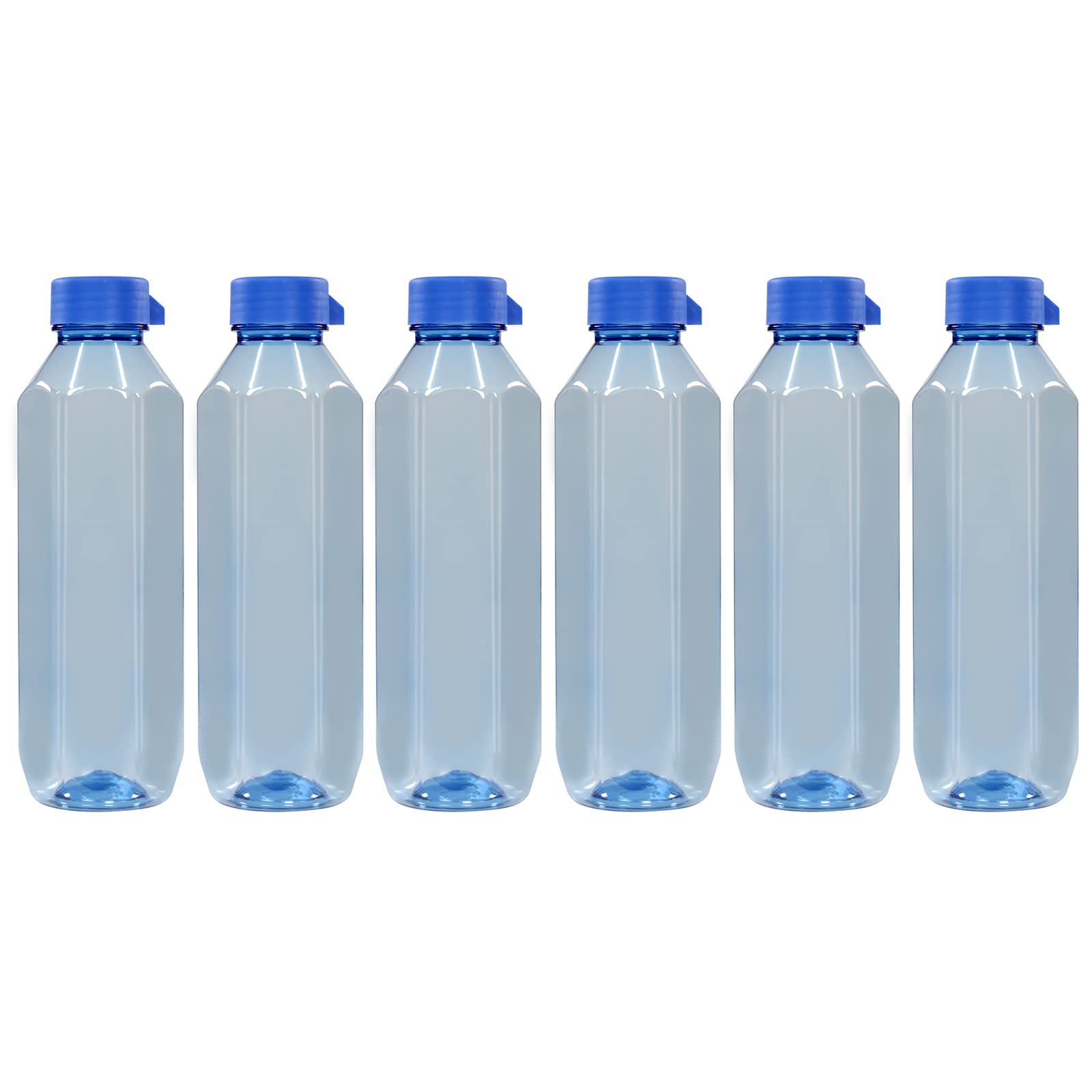 PEARLPET Topaz Plastic Water Bottle Set of 6 Pcs, Each 1000ml, Blue