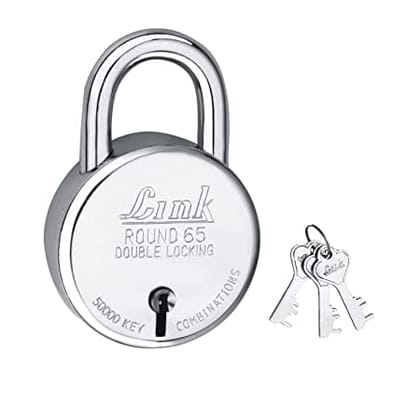 Link® 65mm New Round Lock | Steel Body | Iron Liver | Double Locking | 3 Silver Keys | 1 Lock | Made in India
