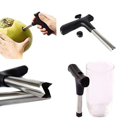 Gold Opera Stainless Steel Young Water Punch Tap Drill Straw Hole Open Coconut Tool Opener (Black)