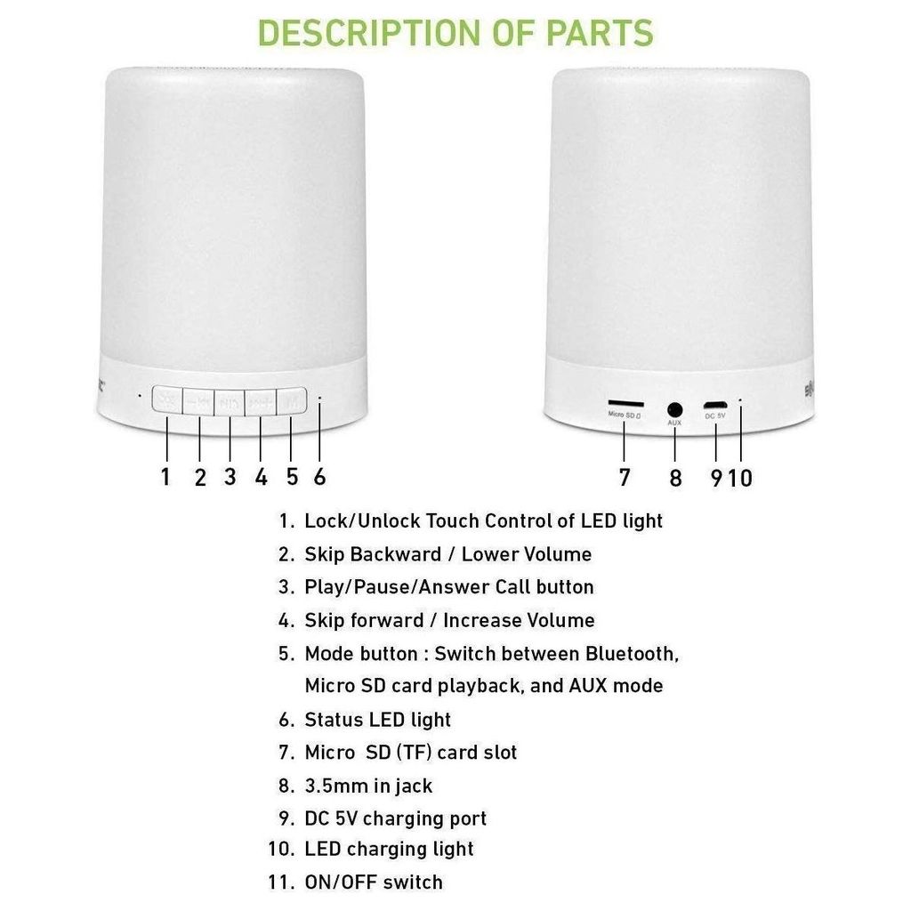 Ekdant LED Touch Lamp Wireless HiFi Light, USB Rechargeable Portable Bluetooth Speaker with TWS for Festival Camping, Different Lighting Modes