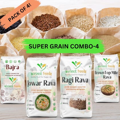 Super Grain Rawa's Combo-4 (Jowar rawa,Ragi rawa,Bajra Rawa,Brownrice Rawa) High Protein & Fibre, Gluten Free Superfood, No Additives