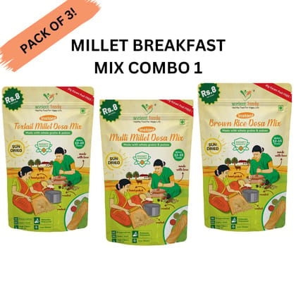 Millet Breakfast Mix Combo-1 (Foxtail Millet Dosa Mix,Multi Millet Dosa Mix,Brown rice dosa Mix) with the Goodness of Millets, Healthy Delicious Breakfast, High Protein, Fibre, Easy to Digest