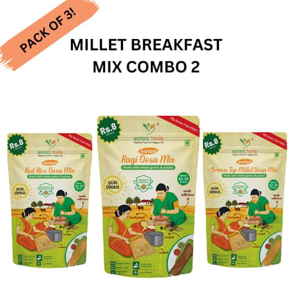 Millet Breakfast Mix Combo (Ragi Dosa Mix,Red Rice Dosa Mix,Browntop dosa Mix) with the Goodness of Millets, Healthy Delicious Breakfast, Protein, Fibre, Easy to Digest, 250 g each, Pack of 3