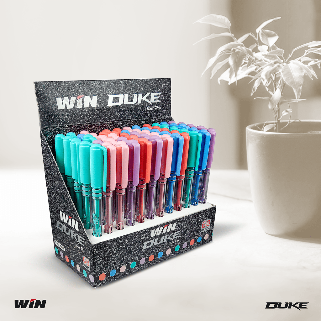 Win Duke Ball Pens | 60 Blue Pens | Assorted Body in 5 Pastel Shades | Lightweight & Colourful Body | 0.7mm Tip | Smooth Writing | School, Office & Business | Pens for Students