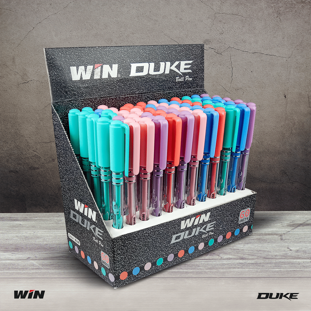 Win Duke Ball Pens | 60 Blue Pens | Assorted Body in 5 Pastel Shades | Lightweight & Colourful Body | 0.7mm Tip | Smooth Writing | School, Office & Business | Pens for Students