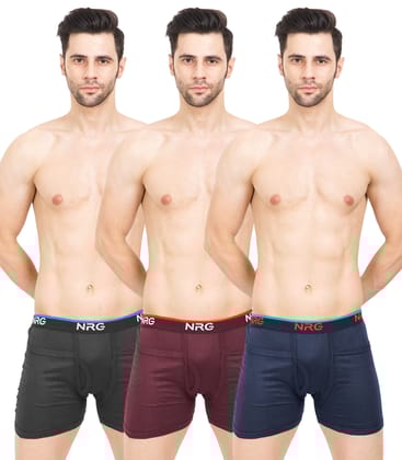 NRG Mens Cotton Assorted Colour Rib Pocket Trunks ( Pack of 3 Coffee Brown - Maroon - Navy Blue ) G14