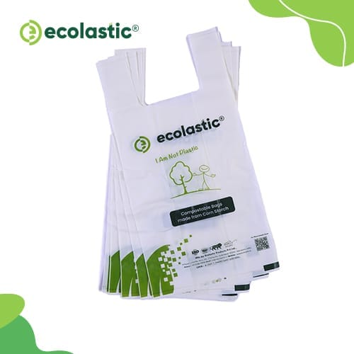 RW Eco Green Plastic T-Shirt Bag - 1/6 Size, Compostable - 12