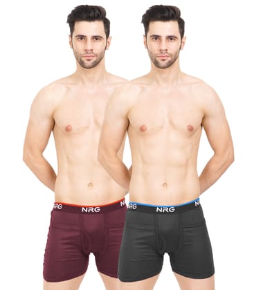 NRG Mens Cotton Assorted Colour Rib Pocket Trunks ( Pack of 2 Maroon - Coffee Brown ) G14