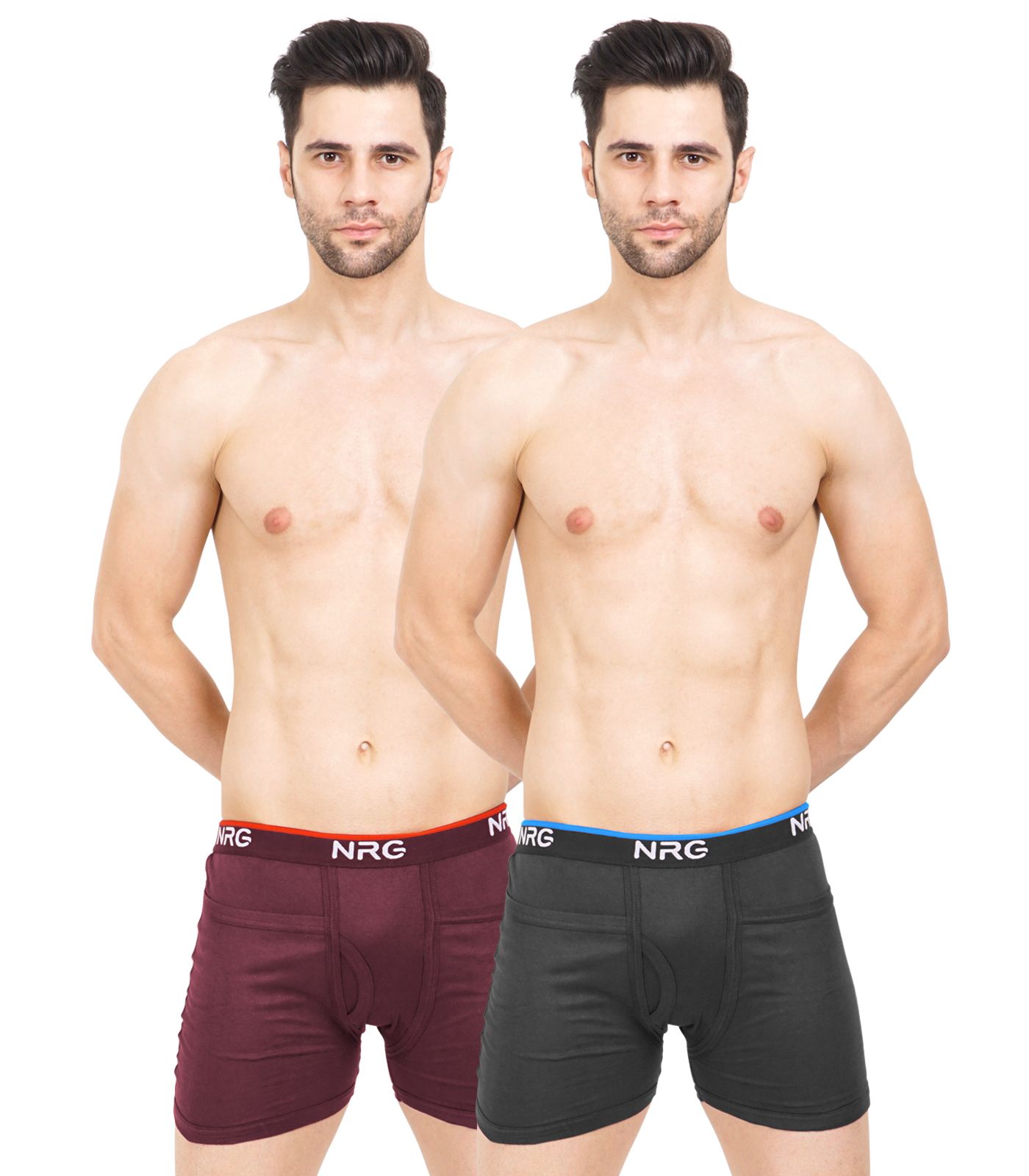 NRG Mens Cotton Assorted Colour Rib Pocket Trunks ( Pack of 2 Maroon - Coffee Brown ) G14