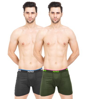 NRG Mens Cotton Assorted Colour Rib Pocket Trunks ( Pack of 2 Coffee Brown - Military Green ) G14