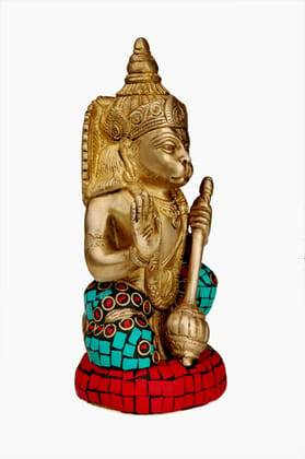 Golden Brass Sitting Pose Shree Hanuman Statue Idol for Home-RH1674B