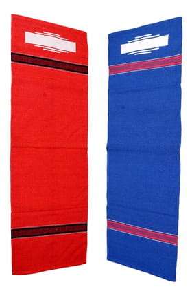 Roque Eco Friendly Handloom 100% Cotton Non Slip Mat for Yoga and Exercise Combo Family Pack - Royal Blue and Brick Red