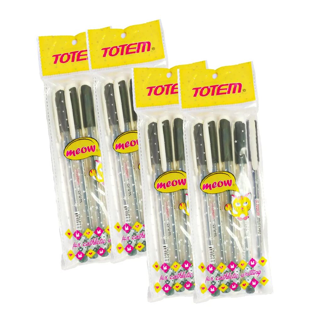 Totem Meow 20Pcs Black Ink | Lightweight Design | 0.7 mm tip for Smooth & Precision Writing | Cute & Stylish Matte Body | Ideal for School, Office & Business | Budget Friendly Stick Ball Point Pens | Pens for Cat Lovers